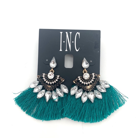 INC International Concepts Jewelry - 4/$25 INC Crystal Teal Green Fan Drop Earrings NEW